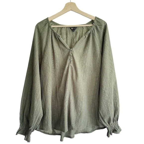 Frye Tops - Frye Peasant Top Puff Sleeve Blouse Women’s XL Green